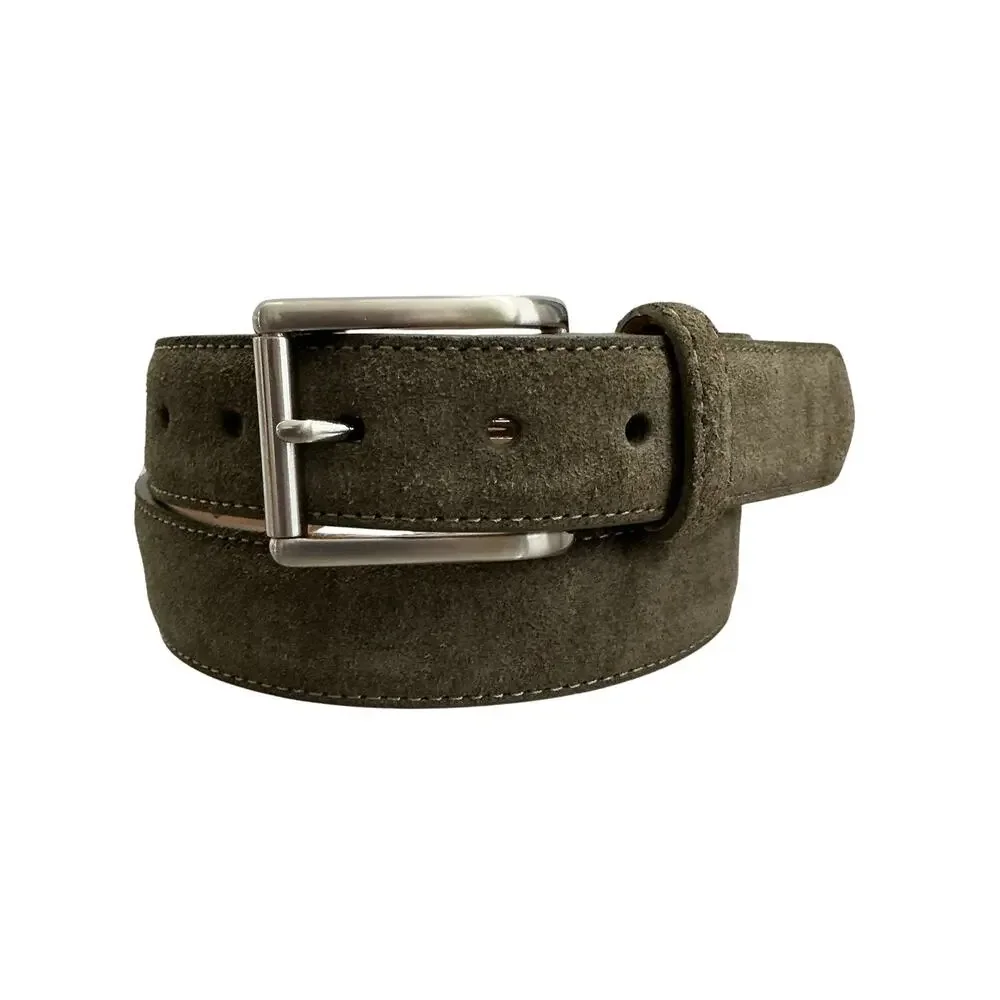 Peter Millar Excursionist Olive Green Velvety Suede Polished Silver Belt Size 32
